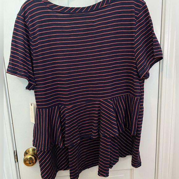 NWT Anthropologie Striped Ruffle-back Crew Neck Short Sleeve Tee XL - Picture 2 of 6